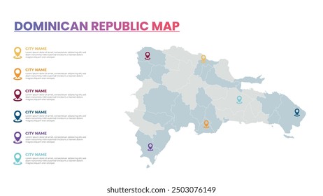 Dominican Republic Modern Map Infographic Template, Detailed infographic map of Dominican Republic Popular City