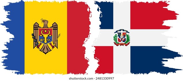 Dominican Republic and Moldova grunge flags connection, vector