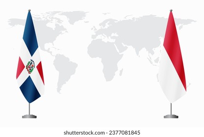 Dominican Republic and Monaco flags for official meeting against background of world map.