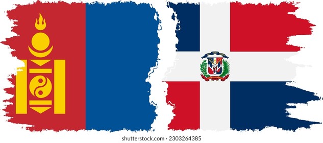 Dominican Republic and Mongolia grunge flags connection, vector