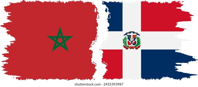 Dominican Republic and Morocco grunge flags connection, vector