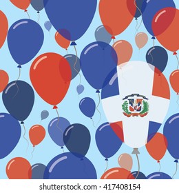 Dominican Republic National Day Flat Seamless Pattern. Flying Celebration Balloons in Colors of Dominican Flag. Dominican Republic Patriotic Background with Celebration Balloons.