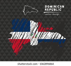 Dominican Republic national vector map with sketch chalk flag. Sketch chalk hand drawn illustration