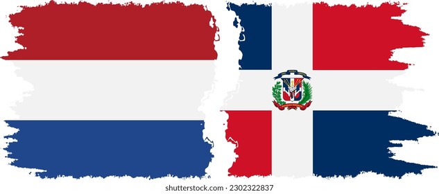 Dominican Republic and Netherlands grunge flags connection, vector