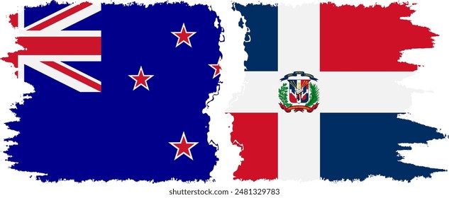 Dominican Republic and New Zealand grunge flags connection, vector