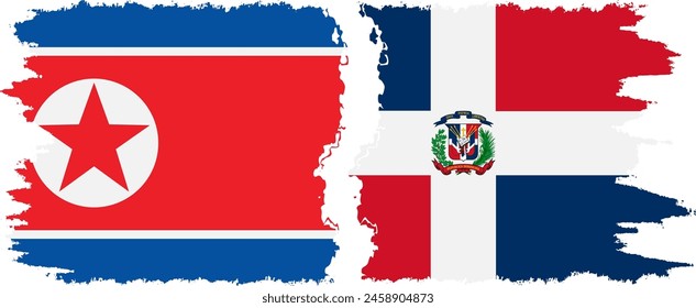 Dominican Republic and North Korea grunge flags connection, vector