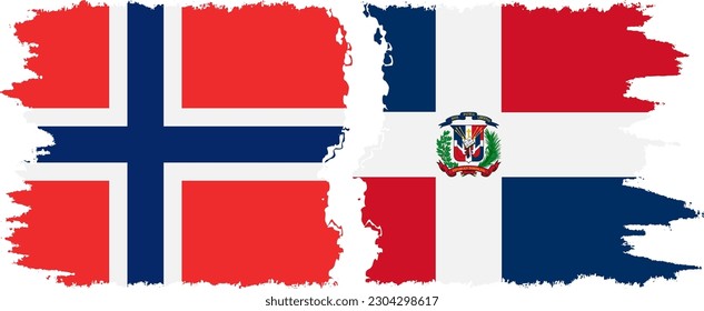 Dominican Republic and Norway grunge flags connection, vector