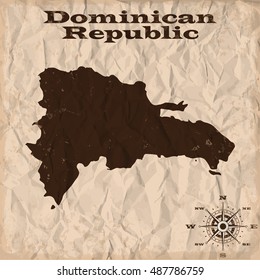 Dominican Republic old map with grunge and crumpled paper. Vector illustration