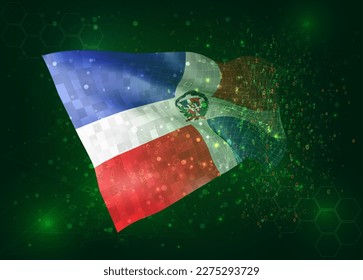 Dominican Republic, on vector 3d flag on green background with polygons and data numbers