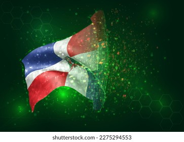 Dominican Republic, on vector 3d flag on green background with polygons and data numbers