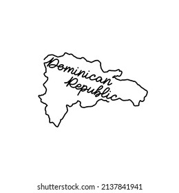 Dominican Republic outline map with the handwritten country name. Continuous line drawing of patriotic home sign. A love for a small homeland. T-shirt print idea. Vector illustration.