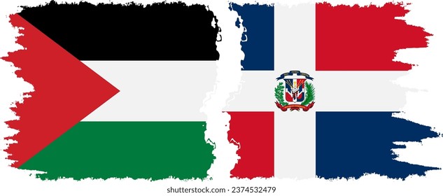 Dominican Republic and Palestine grunge flags connection, vector