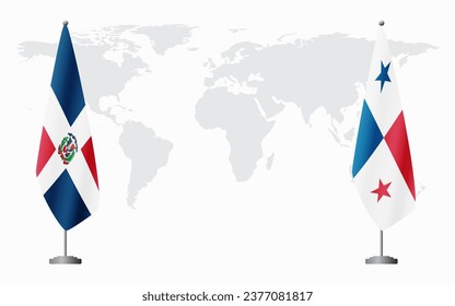 Dominican Republic and Panama flags for official meeting against background of world map.