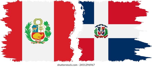 Dominican Republic and Peru grunge flags connection, vector