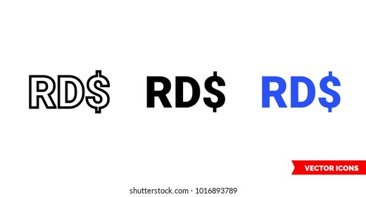 Dominican republic peso icon of 3 types: color, black and white, outline. Isolated vector sign symbol.