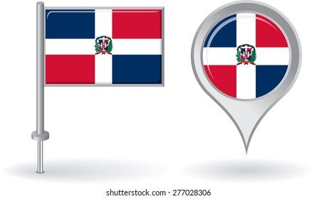 Dominican Republic pin icon and map pointer flag. Vector illustration.
