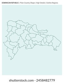 Dominican Republic plain country map. High Details. Outline Regions style. Shape of Dominican Republic. Vector illustration.