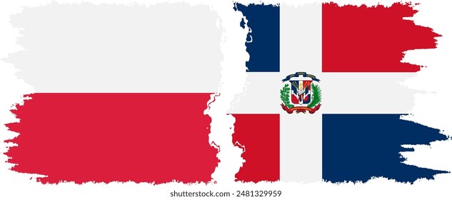 Dominican Republic and Poland grunge flags connection, vector