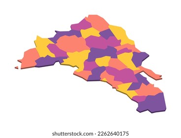 Dominican Republic political map of administrative divisions - provinces and national district. Isometric 3D blank vector map in four colors scheme.