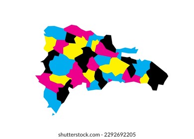 Dominican Republic political map of administrative divisions - provinces and national district. Blank vector map in CMYK colors.