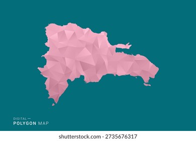 Dominican Republic polygon map vector illustration in low poly geometric style, soft pastel colors with pink and teal green tones, clean silhouette on solid background, ideal for infographic.