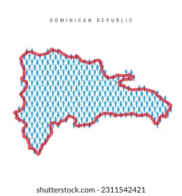 Dominican Republic population map. Stick figures people map with bold red translucent country border. Pattern of men and women icons. Isolated vector illustration. Editable stroke.
