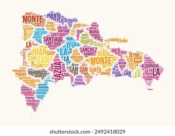 Dominican Republic regions word cloud. Country logo design. Regions typography style vector image. Dominican Republic colored text cloud. Awesome vector illustration.