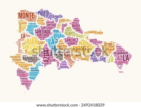 Dominican Republic regions word cloud. Country logo design. Regions typography style vector image. Dominican Republic colored text cloud. Awesome vector illustration.