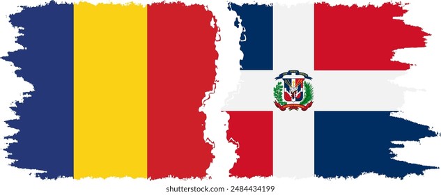 Dominican Republic and Romania grunge flags connection, vector