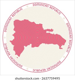 Dominican Republic round logo design. Country shape build of rings. Dominican Republic text around the country. Vector Illustration.