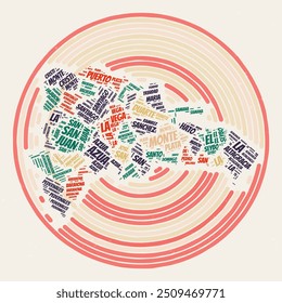Afiche de la Ronda de República Dominicana. Imagen de estilo tipográfico de Country. Regiones de nubes de palabras de República Dominicana. Diseño de Imagen de Antiguas con textura de rasguño.