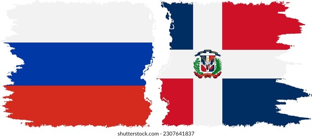 Dominican Republic and Russia grunge flags connection, vector