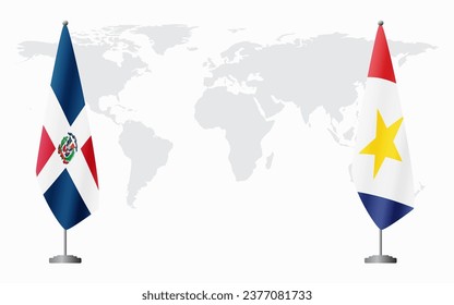Dominican Republic and Saba flags for official meeting against background of world map.