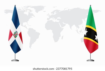 Dominican Republic and Saint Kitts and Nevis flags for official meeting against background of world map.