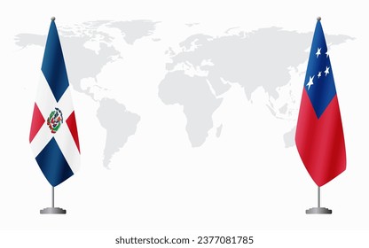 Dominican Republic and Samoa flags for official meeting against background of world map.