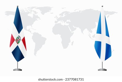 Dominican Republic and Scotland flags for official meeting against background of world map.