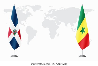 Dominican Republic and Senegal flags for official meeting against background of world map.