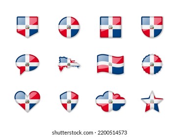 Dominican Republic - set of shiny flags of different shapes. Vector illustration
