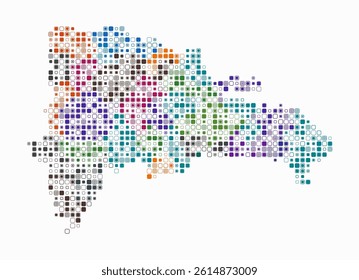 Dominican Republic, shape of the country build of colored cells. Digital style map of the Dominican Republic on white background. Small size rounded square blocks. Vibrant vector illustration.
