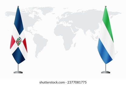 Dominican Republic and Sierra Leone flags for official meeting against background of world map.