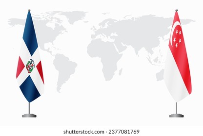 Dominican Republic and Singapore flags for official meeting against background of world map.