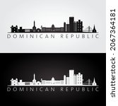 Dominican Republic skyline and landmarks silhouette, black and white design, vector illustration.