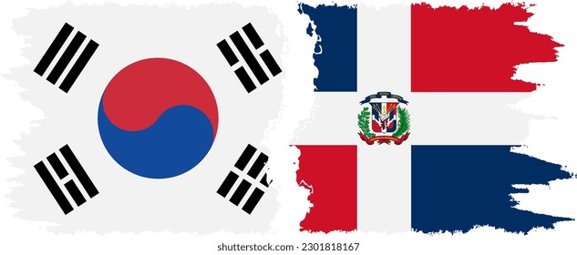 Dominican Republic and South Korea grunge flags connection, vector