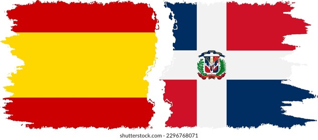 Dominican Republic and Spain grunge flags connection, vector