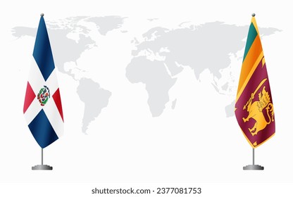 Dominican Republic and Sri Lanka flags for official meeting against background of world map.