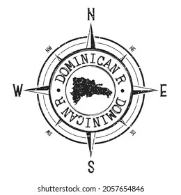Dominican Republic Stamp Map Compass Adventure. Illustration Travel Country Symbol. Seal Expedition Wind Rose Icon.