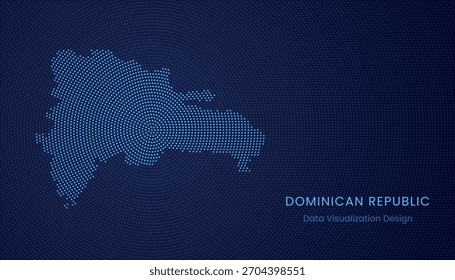 Dominican Republic stylized dotted map in modern circular data tech visualization concept.
