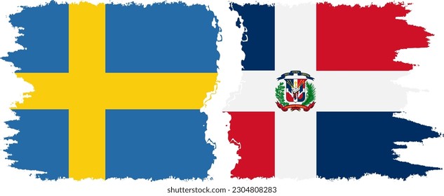 Dominican Republic and Sweden grunge flags connection, vector