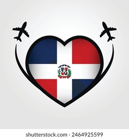 Dominican Republic Travel Heart Flag With Airplane Icons