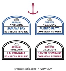 Dominican Republic travel stamps - Caribbean cruise ship destination badge.